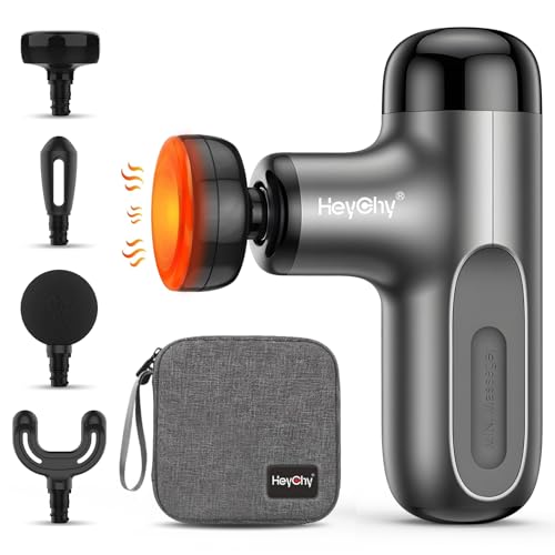 HEYCHY Mini Massage Gun with Heat, Deep Tissue Massage Gun, Portable Percussion Muscle Massager with 4 Massage Heads for A...