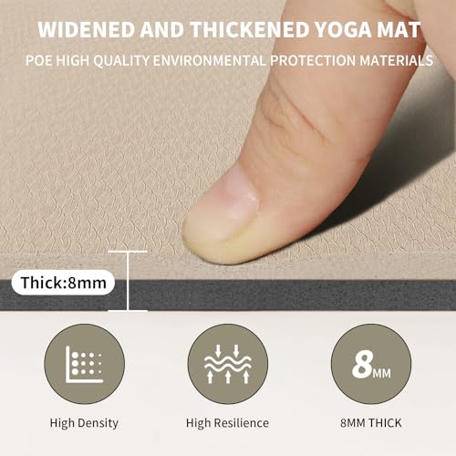 Large Yoga Mat (6'x 4') - Extra Long and Wide Workout Mat for Men and Women,Non-Slip POE 0.32''/0.4'' Thick Fitness Mat, E...