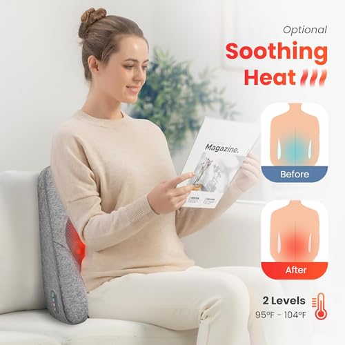 COMFIER Back Lumbar Support Pillow for Office,Car,Heated Back Support with 4 Shiatsu Massage Heads & Heating Function, Mem...