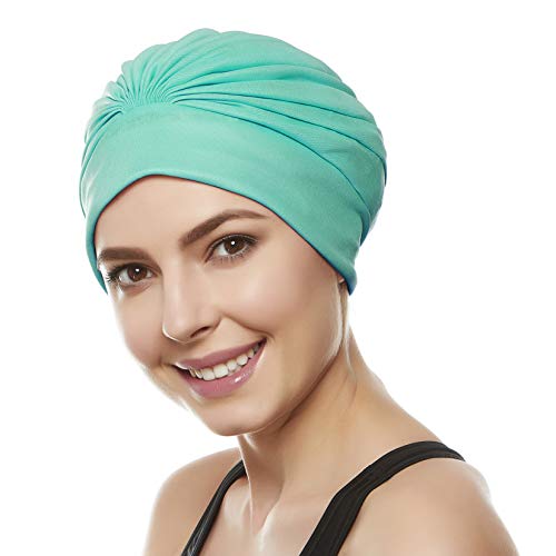 BEEMO Swim Caps for Women Swimming Turban Polyester Latex Lined Pleated for Ladies