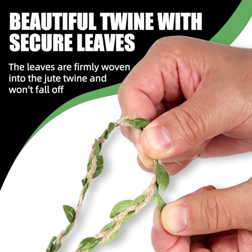 Radix Rope Natural Jute Twine with Green Leaf - 33 Feet (10 Meters) | Decorative Garden String for Gift Wrapping, Crafts, ...