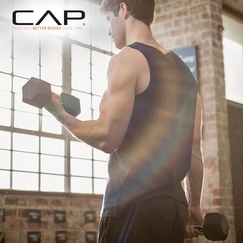 CAP Barbell 60 LB Rubber Coated Hex Dumbbell Hand Weight - Pair | Black Handle
