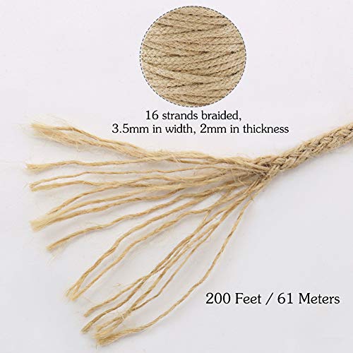 Tenn Well Jute Twine, 200Feet 3.5mm Braided Jute Rope, Natural Twine String for Crafts, Gift Wrapping, Gardening, Recyclin...
