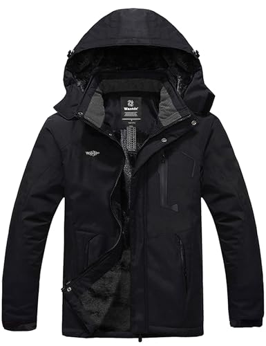 wantdo Men's Mountain Waterproof Ski Jacket Windproof Rain Jacket Winter Warm Hooded Coat
