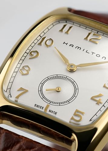 Hamilton American Classic Boulton Quartz Men's Watch, 27mm x 32mm Stainless Steel Case, Swiss Made, White Dial Analog Wris...