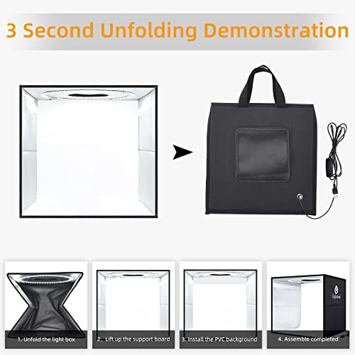 Lightdow 12"x12"x12" Photo Studio Light Box Photography with Desktop Tripod & 120 LEDs (CRI>95), 6 Backdrops - Portable/Di...