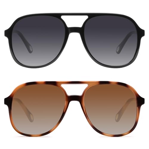 YDAOWKN Retro Square Aviator Sunglasses for Womens Mens Vintage 70s Double Bridge Sun Glasses