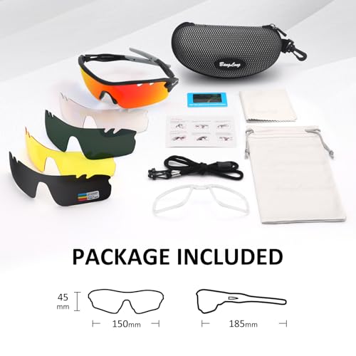 BangLong Polarized Sports Sunglasses Cycling Sun Glasses for Men Women with 5 Interchangeable Lenes for Running Driving