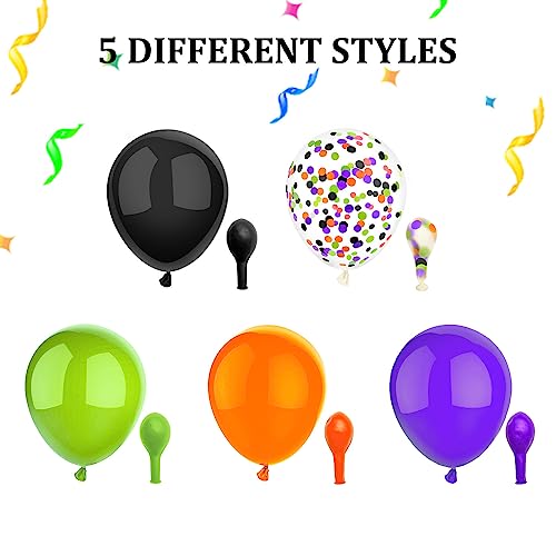 PheiLa 50 Pcs 12 Inch Halloween Balloons Orange Black Purple Green Confetti Balloons for Halloween Trick or Treat Party Sp...