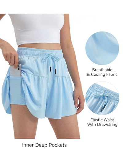 Stelle Butterfly Shorts Girls with Pocket Athletic Flowy Short 2 in 1 Dance Cheer Running Tennis Sports Skort 4-15 Years