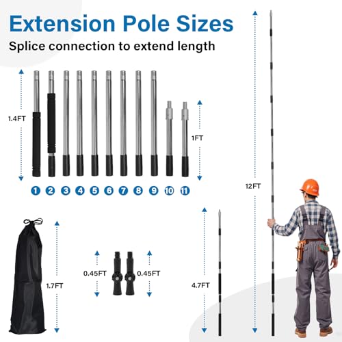 Greeily Paint Roller Extension Pole, 4ft to 12ft Paint Extension Pole Multi-Purpose Splicing Adjustment Long for Spider Br...