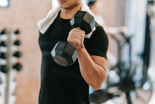 OLIXIS Rubber Hex Exercise & Fitness Dumbbell, Weights Set with Anti-Roll Design, Strength Training Equipment, Space-Savin...
