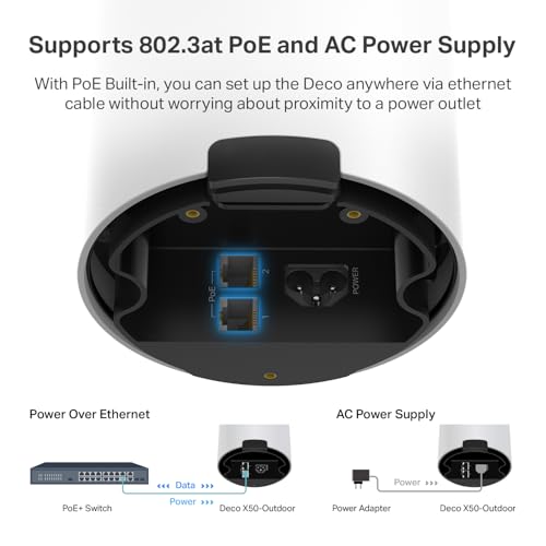 TP-Link Deco Outdoor Mesh WiFi (X50-Outdoor), AX3000 Dual Band WiFi 6 Mesh, 2 Gigabit Ports, 802.3at PoE+,Weatherproof, Wo...
