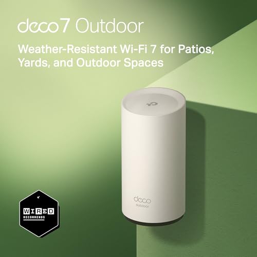 TP-Link Deco 7 Outdoor BE25 BE5000 Dual-Band Wi-Fi 7 Outdoor Mesh WiFi Extender Unit | Up to 2,800 sq.ft | 2*2.5G PoE+ Por...
