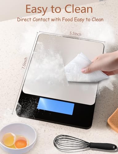 Food Scale -33lb Digital Kitchen Scale for Food Ounces Grams Rechargeable 304 Stainless Steel,Batteries and Type-C Chargin...