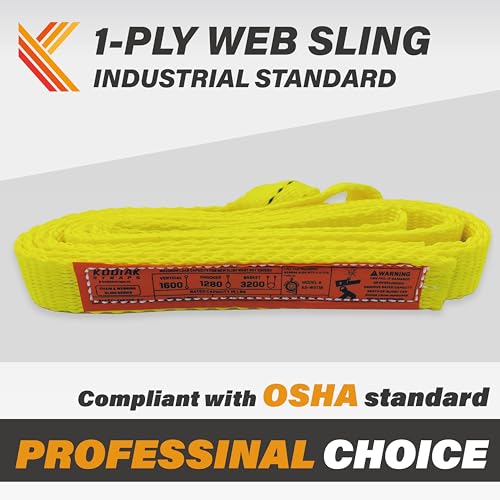1-Ply Webbing Sling 1”x 4ft Lifting Straps 2Pack Heavy Duty Web Strap Rigging Moving Towing Hoisting Gear KODIAK STRAPS