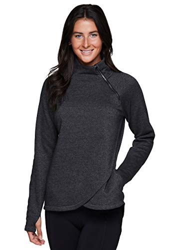RBX Activewear Women's Fleece Sweatshirt Fashion Pullover With Pockets, Zip Mock Neck and Thumb Holes