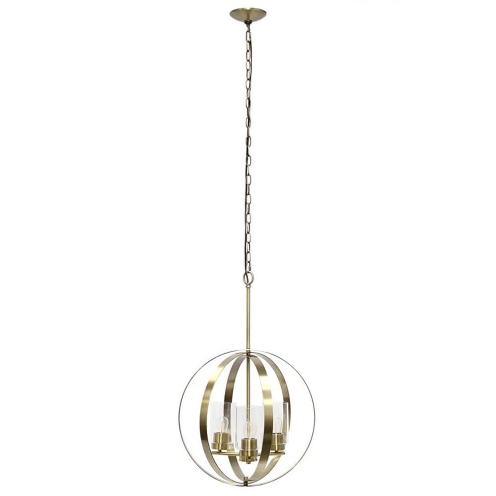 LALIA HOME 3-Light Adjustable Ceiling Pendant, Iron & Glass, 18inx18inx64in, Antique Brass, Model 1270-LHP-3010-AB