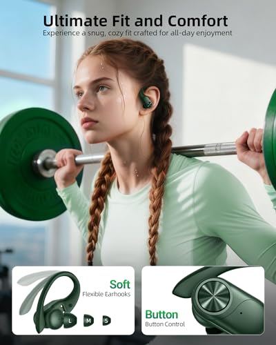 PocBuds Bluetooth Headphones Wireless Earbuds 80hrs Playtime Wireless Charging Case Digital Display Sports Ear Buds with E...
