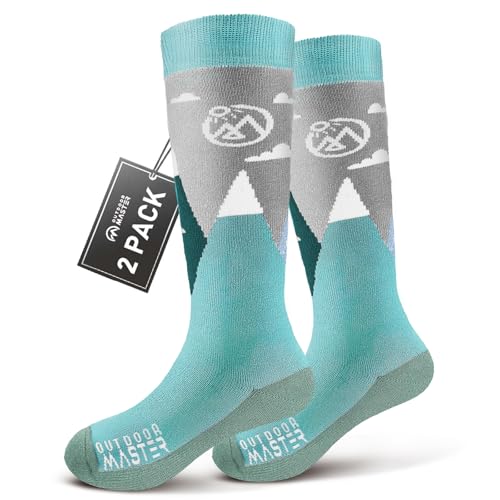 OutdoorMaster Merino Wool Ski Socks for Kids, Boys & Girls, Thermal Winter Warm Snowboarding Socks for Cold Weather