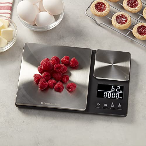 KitchenAid KQ909 Dual Platform Digital Kitchen and Food Scale, 11 pound capacity and Precision 16oz capacity, Black with S...