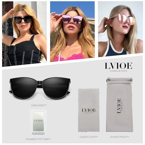 LVIOE Polarized Sunglasses for Women UV400 Protection Oversized Cat Eye Frame Retro Sunglasses for Driving Fishing Outdoor