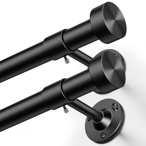 YaFex 2 Pack Heavy Duty Curtain Rods 32-120 Inch, 1 Inch Adjustable Long Curtain Rods for Windows, Black Window Treatment ...