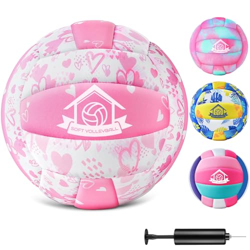 Lemmeko Soft Indoor Volleyball, Cushioned Cover Training Ball for Kids & Youth, Silent Indoor Volleyball with Pump for Hom...