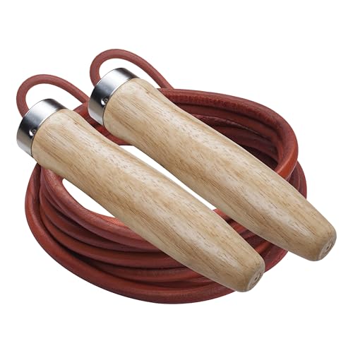 Champion Sports Wood Handle Jump Ropes – Durable Nylon or Leather Bearings - Skipping Rope, Fitness, Cardio Training, Agil...