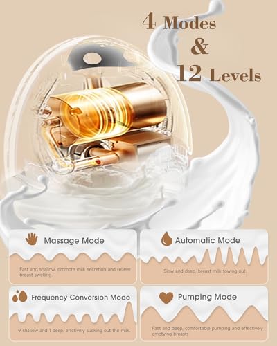 Electric Breast Pump Hands Free, Wearable Breast Pump with 4 Modes/12 Levels, Portable Painless Pumping, Adjustable Flange...
