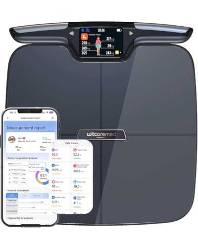 Witcaremed Smart Scale for Body Weight with BMI, Body Fat, Muscle Mass, Water Percentage, 8 Electrode High Precision Bathr...