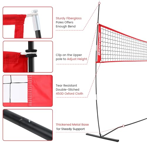 Bearwill Volleyball Net, 12FT Portable Volleyball Net for Backyard, Freestanding Volley Ball Set Height Adjustable with Ca...