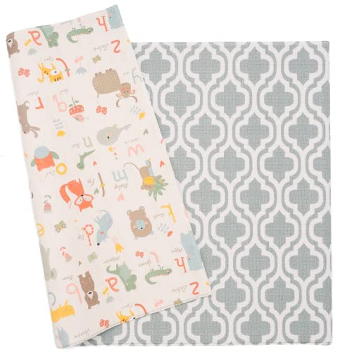 Baby Care Play Mat (Large, Moroccan - Blue) 82'' x 55'' Original One-Piece Reversible Rollable Waterproof Play Mat for Inf...