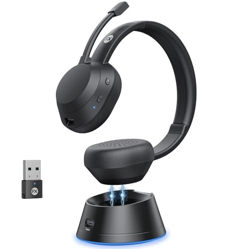 FXWONTY Wireless Headset, Bluetooth Headphones with Mic(AI Noise Cancelling), 65 Hrs Working Time with USB Dongle, Wireles...