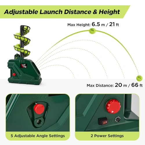Furlihong 3819BH Portable Tennis Ball Machine – 5 Adjustable Angles, 2 Power Levels, 4 Serve Intervals, Up to 30 MPH, for ...