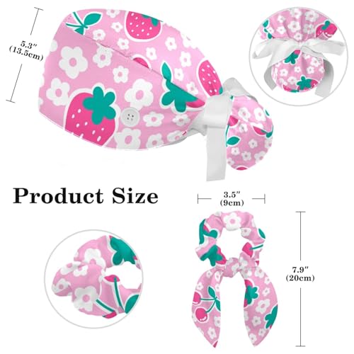 Colored Butterflies Scrub Cap, Adjustable Working Cap with Button, Bouffant Caps with Bow Hair Scrunchy
