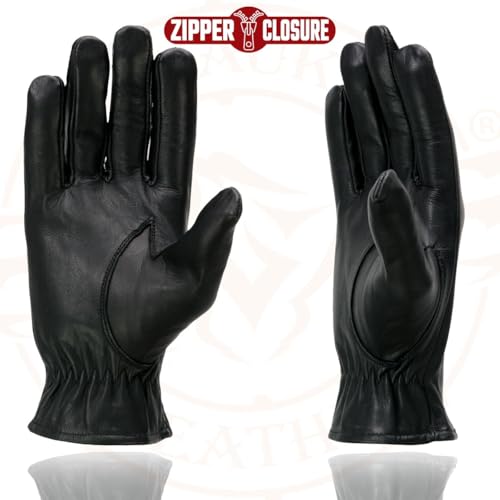 Milwaukee Leather SH226D Men's Black Unlined Leather Lightweight Motorcycle Hand Gloves W/Wrist Zipper Closure