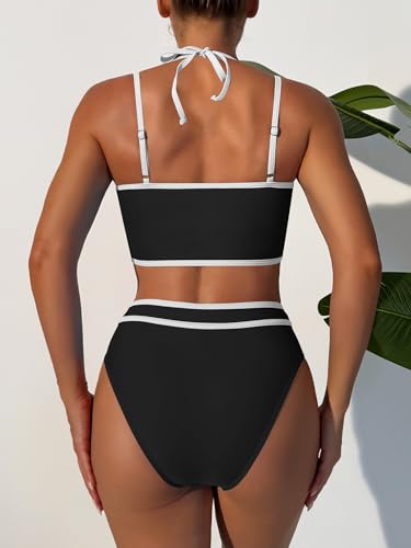 ANRABESS Womens Halter Bikini Set Color Block Sporty Swimsuits Two Piece High Waist Bathing Suit Sexy Summer Beach Swim Suits