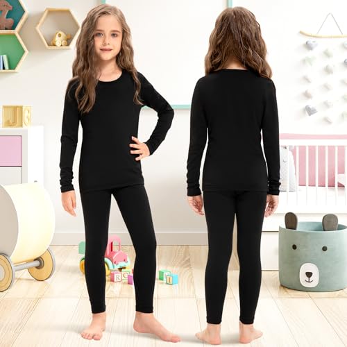 Silkfly 3 Set Girls Thermal Underwear Soft Winter Thermal Top and Bottom with Fleece Lined Base Layer for Girls