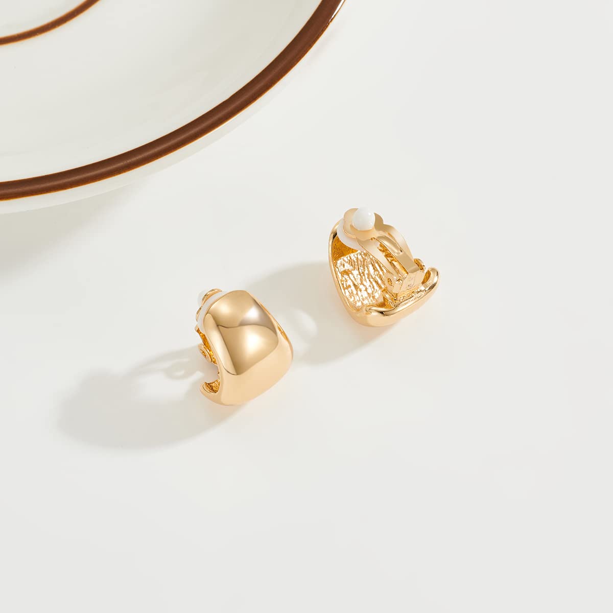MUYAN Dainty Wide Half Hoop Clip On Earrings for Women Small Chunky Thick Hoop Earrings