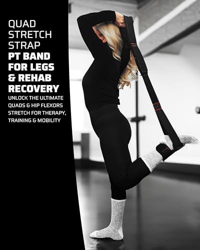 THEFITGUY Quad Stretch Strap with Ankle Support – Physical Therapy Band for Legs, Non-Elastic 4-Loop Rehab Strap for Quads...