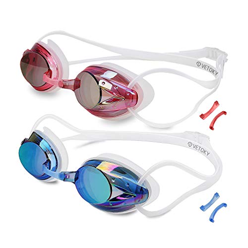 vetoky Swim Goggles, Anti Fog Swimming Goggles UV Protection Mirrored & Clear