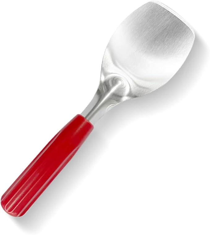 2Pack Durable Ice Cream Spade Scoop with Easy Dig Sharp Edge for Hard Ice cream, Stainless Steel Flat Ice Cream Paddle with Non-Slip Grip Handle,Red