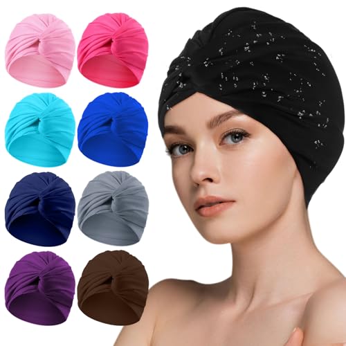 Shyyween Swim Caps for Women Polyester Turban Strong Non-Slip Swimming Hat Elastic Swimming Pool Cap for Long and Short Hair