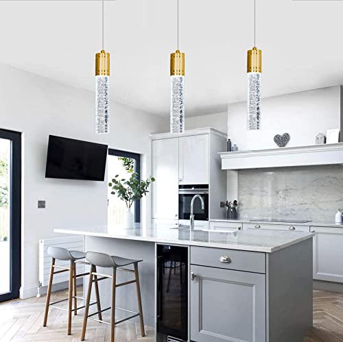 Haixiang 3-Pack Gold Led Pendant Light Fixture For Kitchen Island, Modern Metal Chandelier, Daylight Bulbs Included, Model D16806B1