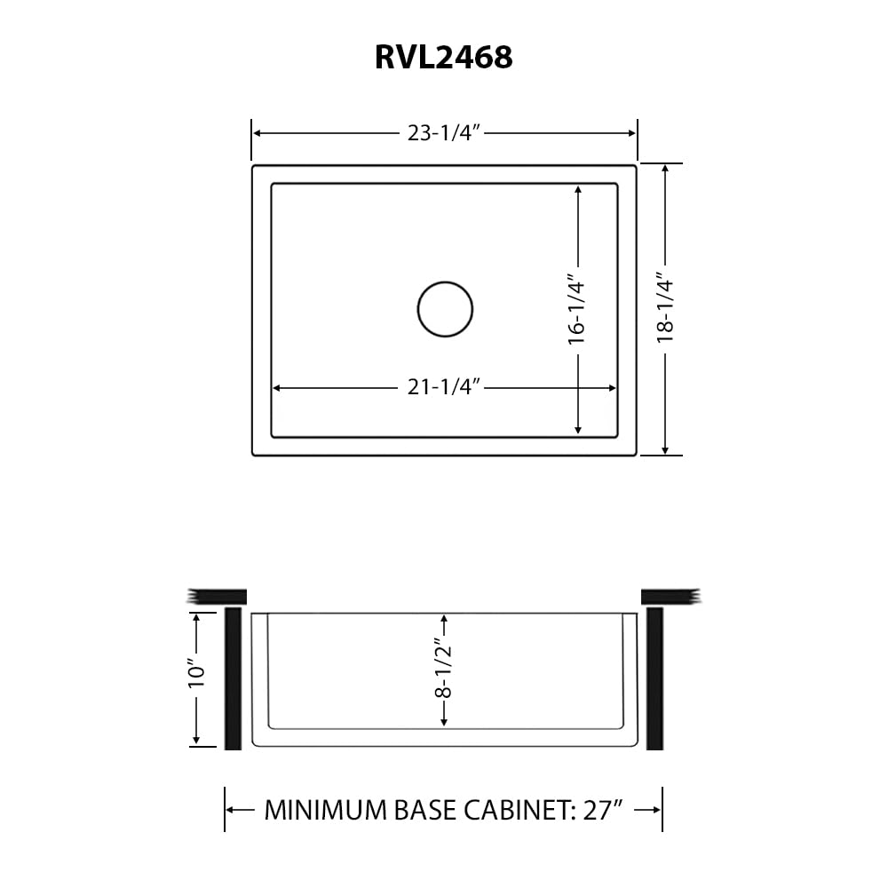 Ruvati 23-inch Fireclay Farmhouse Kitchen Laundry Utility Sink Single Bowl - Glossy Black- RVL2468BK