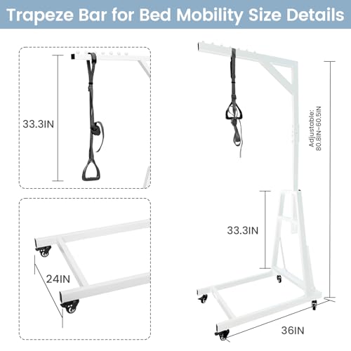 kuailebuy Trapeze Bar for Bed Mobility,Free Standing Trapeze Tar with Wheels,Bed Assist Bar,White Pull Up Assist Bar,5Ft-7...