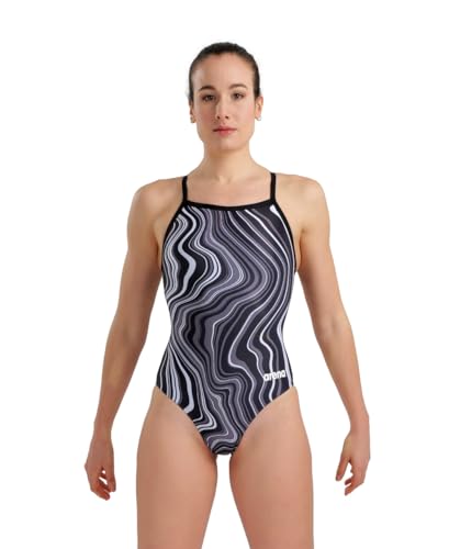 Arena Womens Arena Performance Women's Marbled Sports Swimsuit Light Drop Back Bathing Suit