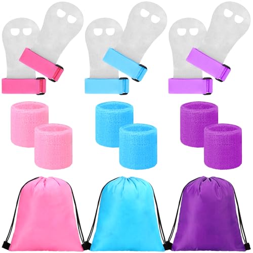 Jenaai 9 Pcs Gymnastics Hand Grips Gloves Wristbands with Drawstring Backpack for Girls Youth Kids Gymnastics Bar Palm Pro...