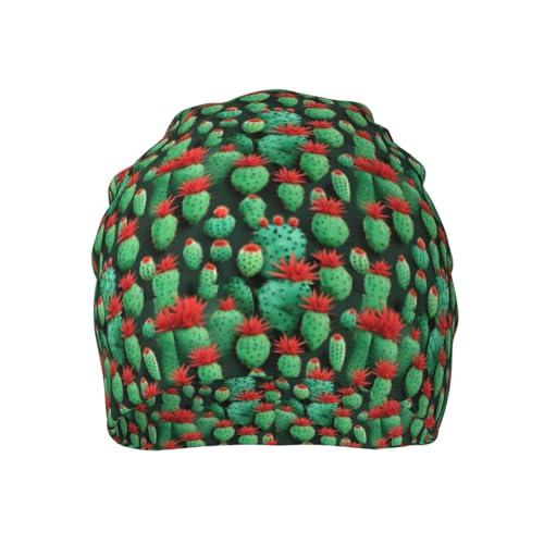 Many Small Cactus Art Print Soft Beanie Hat for Men Women Warm Fashion Cap for Jogging Cycling Gift Outdoor Use Black
